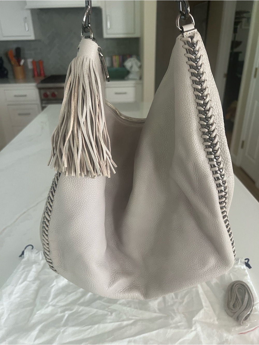 Rebecca Minkoff Light Taupe Pebbled Leather Tassel Hobo